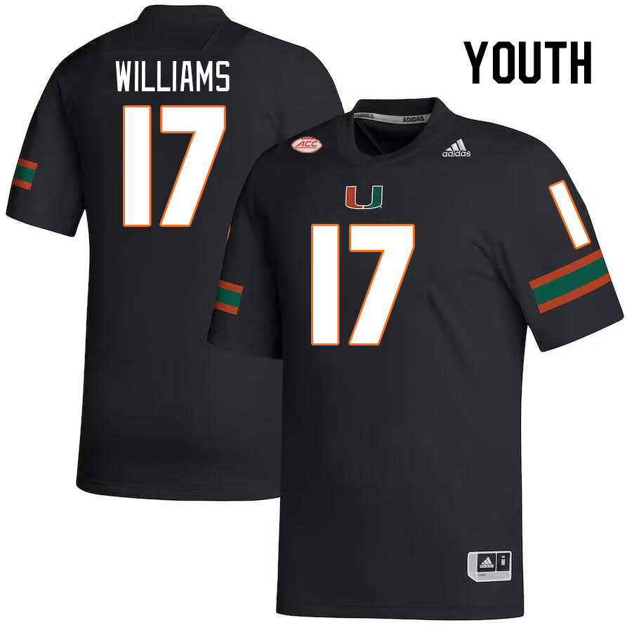 Youth #17 Emory Williams Miami Hurricanes College Football Jerseys Stitched-Black